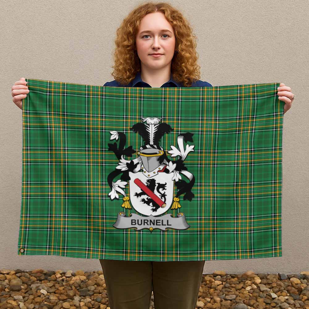 Tartan Vibes Clothing Burnell Irish Clan Tartan House Flag with Coat of Arms