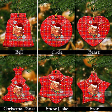 Burnett Tartan Christmas Ceramic Ornaments with Twinkle Highland Cattle