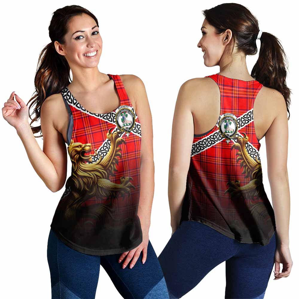 Tartan Vibes Clothing Burnett Crest Tartan Women's Racerback Tanks with Golden Lion Emblem Celtic Style