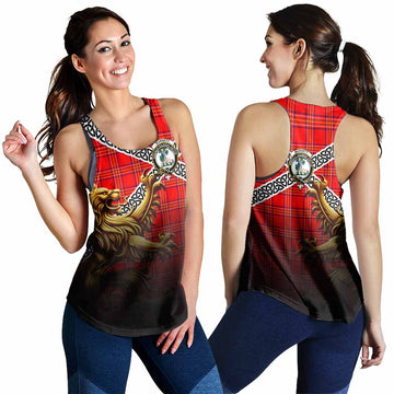 Tartan Vibes Clothing Burnett Crest Tartan Women's Racerback Tanks with Golden Lion Emblem Celtic Style