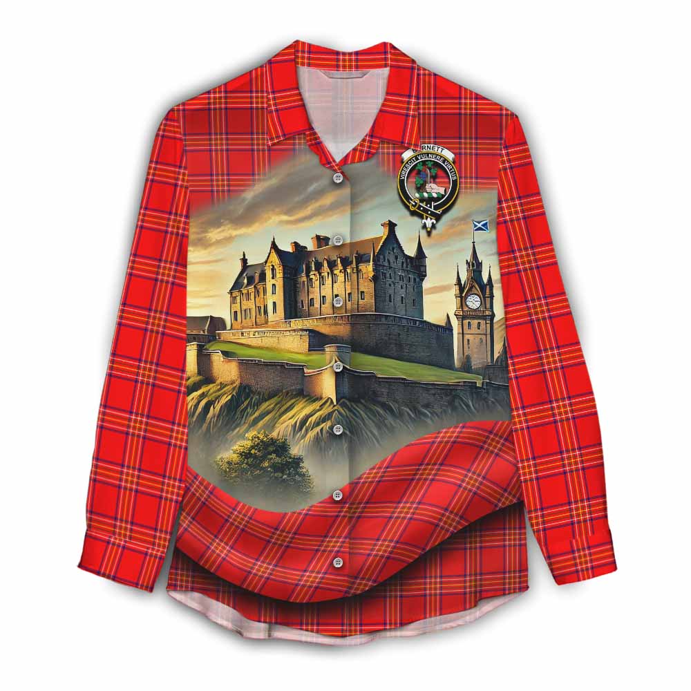 Tartan Vibes Clothing Burnett Tartan Family Crest Women's Casual Shirt with Scottish Ancient Castle Style