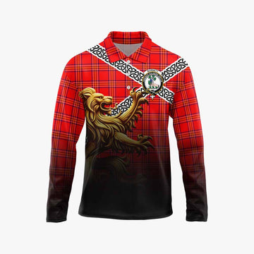 Burnett Crest Tartan Long Sleeve Polo Shirt with Golden Lion Emblem Celtic Style