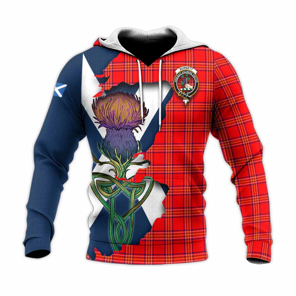 Tartan Vibes Clothing Burnett Tartan Family Crest Knitted Hoodie Scottish Thistle Celtic Inspired