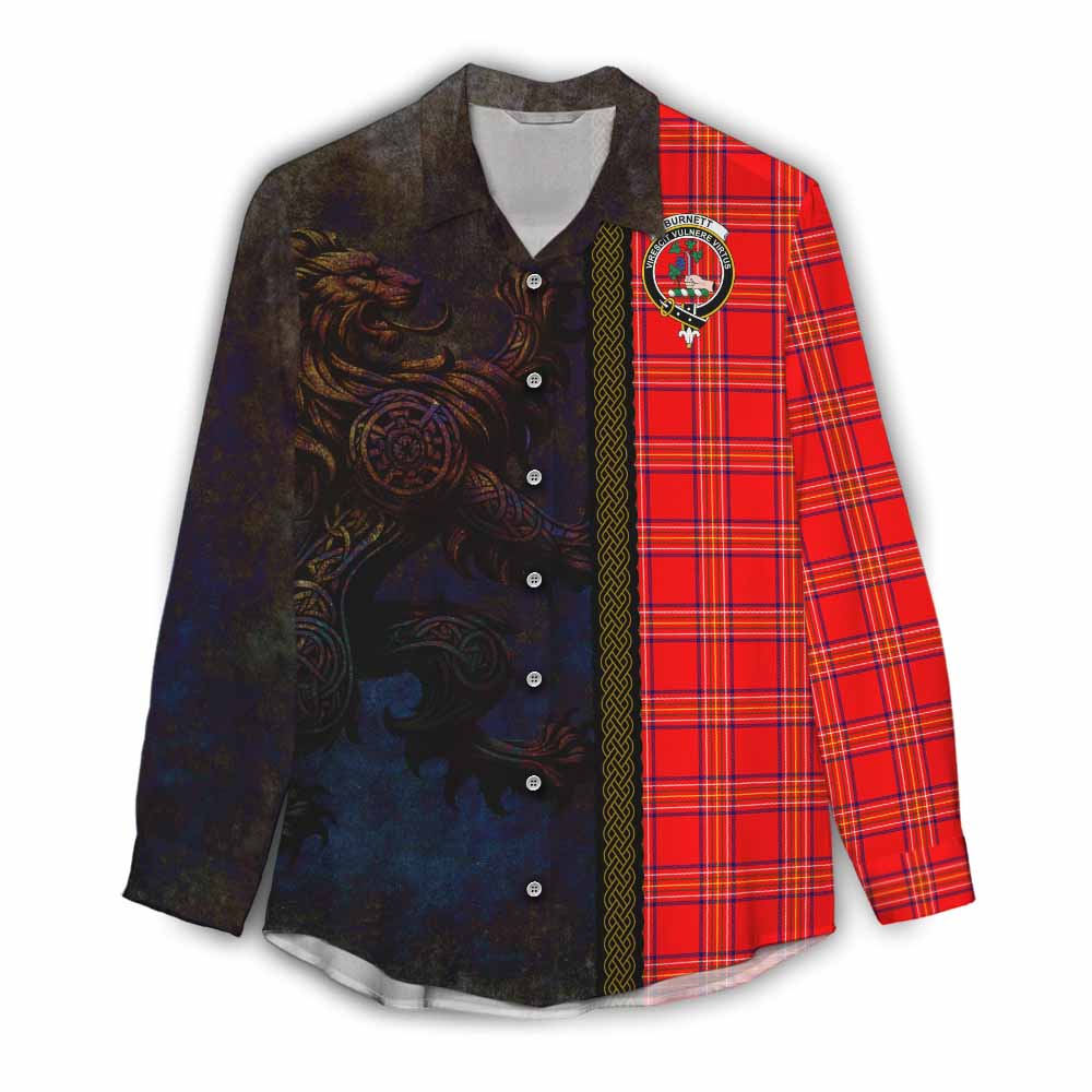 Tartan Vibes Clothing Burnett Tartan Family Crest Women's Casual Shirt Alba Gu Brath Be Brave Lion Ancient Style