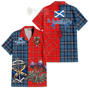 Burnett Tartan Hawaiian Shirt Happy St. Andrew's Day Half Tartan Style
