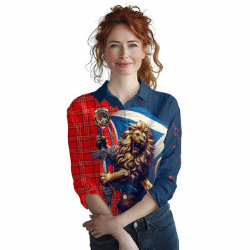 Tartan Vibes Clothing Burnett Tartan Family Crest Women's Casual Shirt with Scottish Majestic Lion