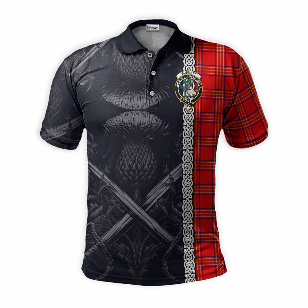 Tartan Vibes Clothing Burnett Tartan Polo Shirt with Family Crest Cross Sword Thistle Celtic Vibes