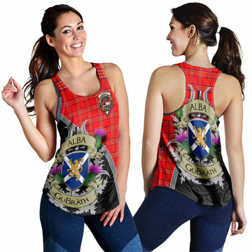 Tartan Vibes Clothing Burnett Tartan Family Crest Women's Racerback Tanks Lion Rampant Royal Thistle Shield Celtic Inspired