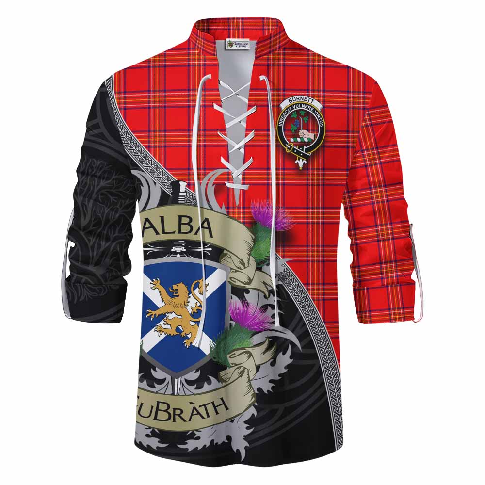 Tartan Vibes Clothing Burnett Tartan Family Crest Ghillie Kilt Shirt Lion Rampant Royal Thistle Shield Celtic Inspired