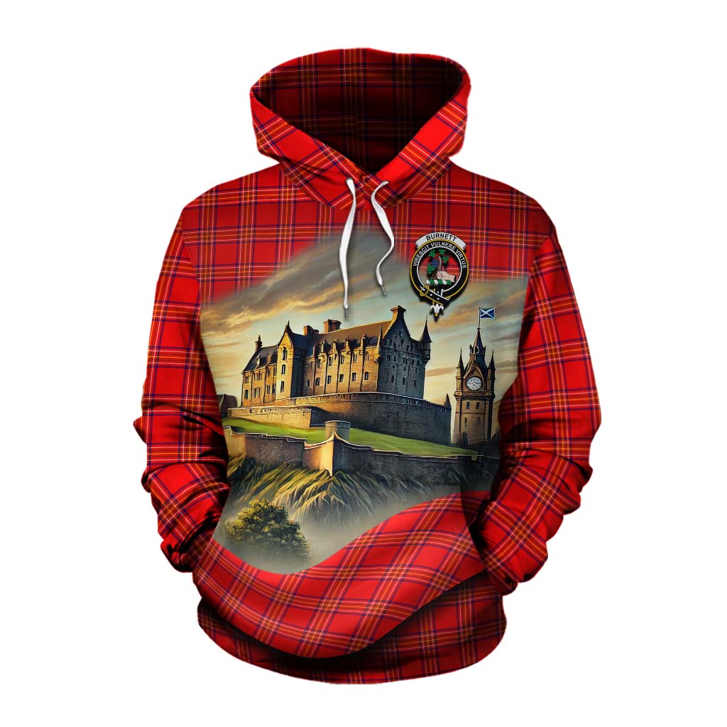 Tartan Vibes Clothing Burnett Tartan Family Crest Cotton Hoodie with Scottish Ancient Castle Style