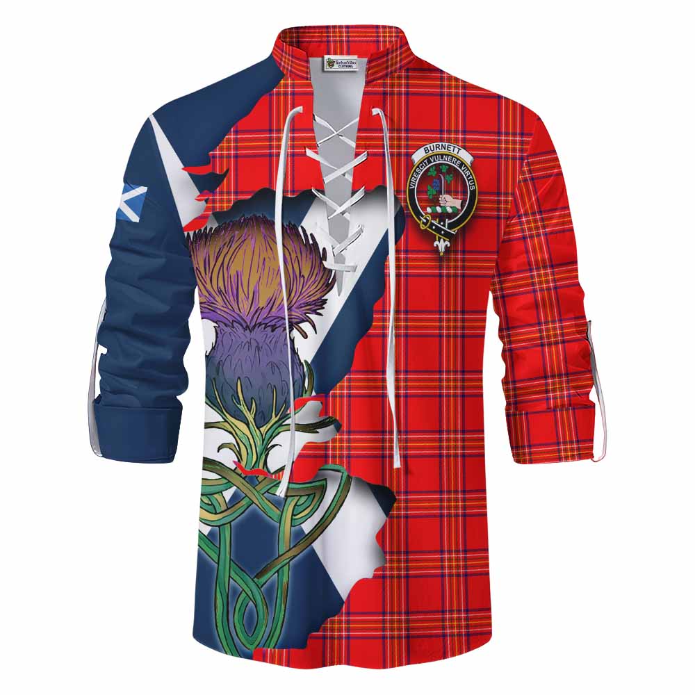 Tartan Vibes Clothing Burnett Tartan Family Crest Ghillie Kilt Shirt Scottish Thistle Celtic Inspired