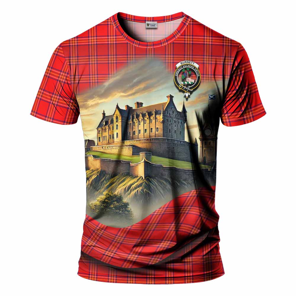 Tartan Vibes Clothing Burnett Tartan Family Crest T-Shirt with Scottish Ancient Castle Stype