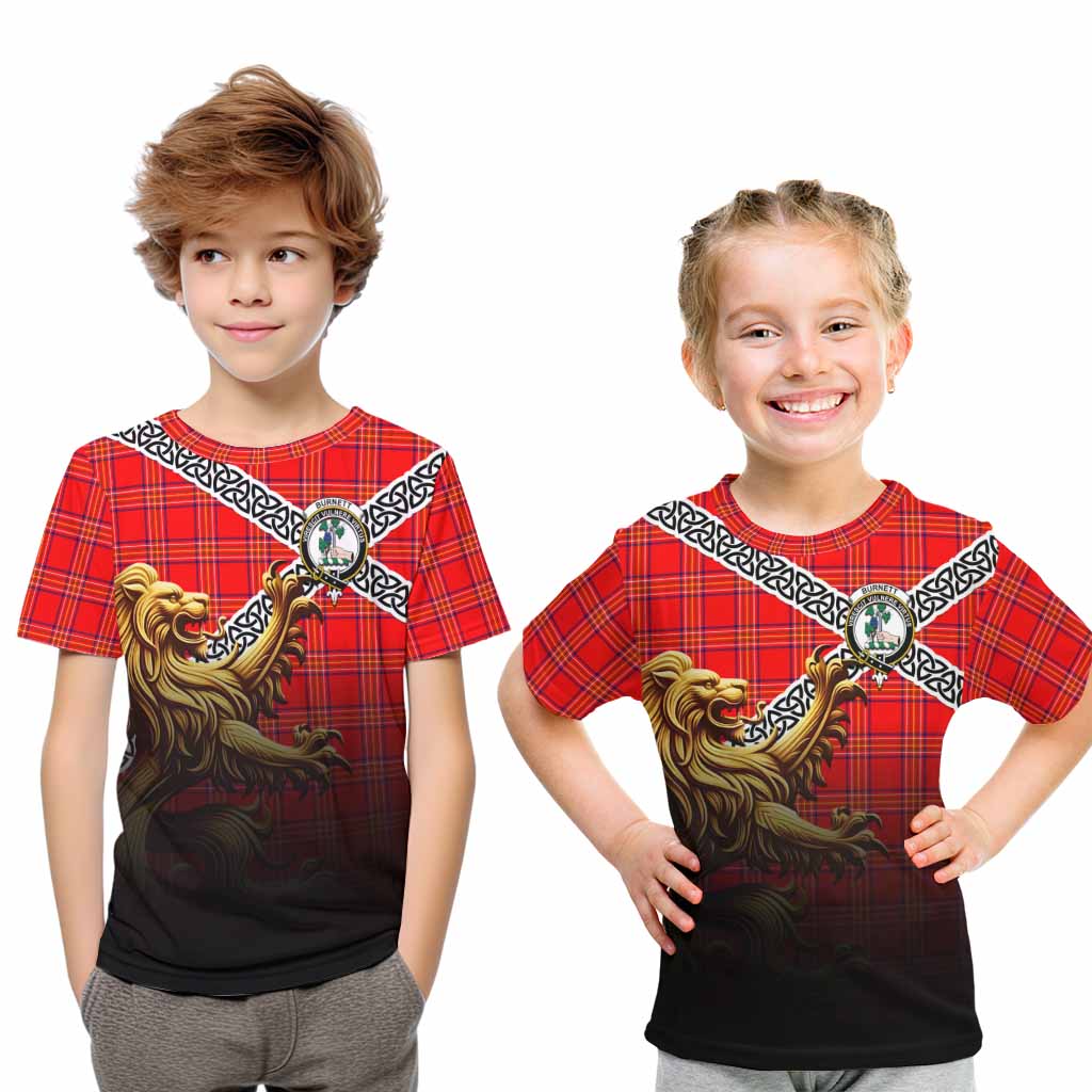 Tartan Vibes Clothing Burnett Crest Tartan Kid T-Shirt with Golden Lion Emblem Celtic Style
