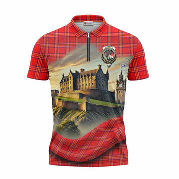 Burnett Tartan Family Crest Zipper Polo Shirt with Scottish Ancient Castle Style