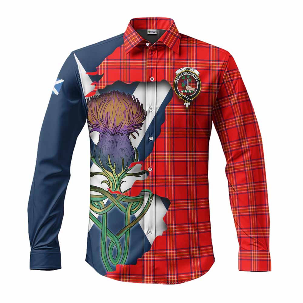 Tartan Vibes Clothing Burnett Tartan Family Crest Long Sleeve Button Shirt Scottish Thistle Celtic Inspired