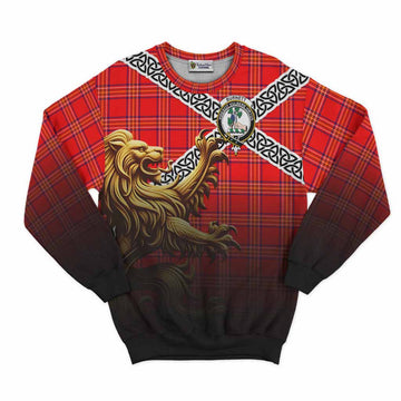 Burnett Crest Tartan Sweatshirt with Golden Lion Emblem Celtic Style
