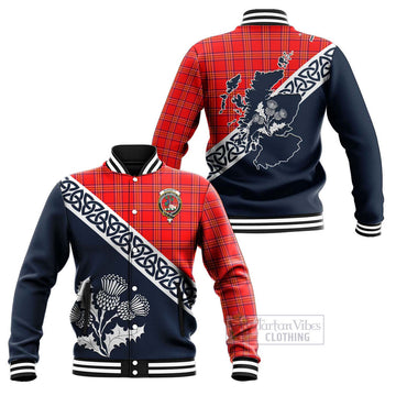 Tartan Vibes Clothing Burnett Tartan Baseball Jacket Featuring Thistle and Scotland Map