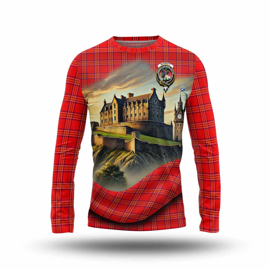 Tartan Vibes Clothing Burnett Tartan Family Crest Long Sleeve T-Shirt with Scottish Ancient Castle Style