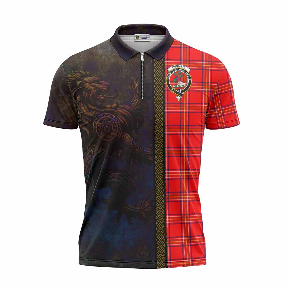 Tartan Vibes Clothing Burnett Tartan Family Crest Zipper Polo Shirt Alba Gu Brath Be Brave Lion Ancient Style