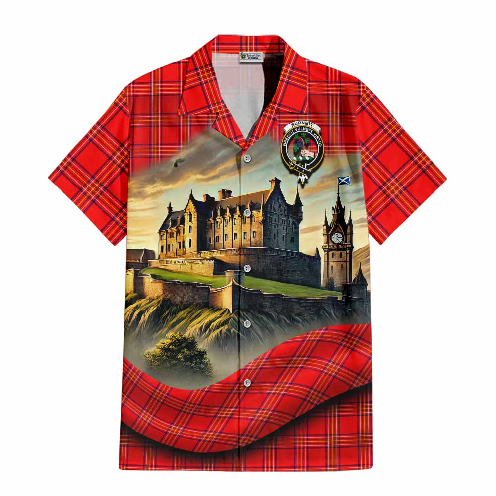 Tartan Vibes Clothing Burnett Tartan Family Crest Short Sleeve Button Shirt with Scottish Ancient Castle Style