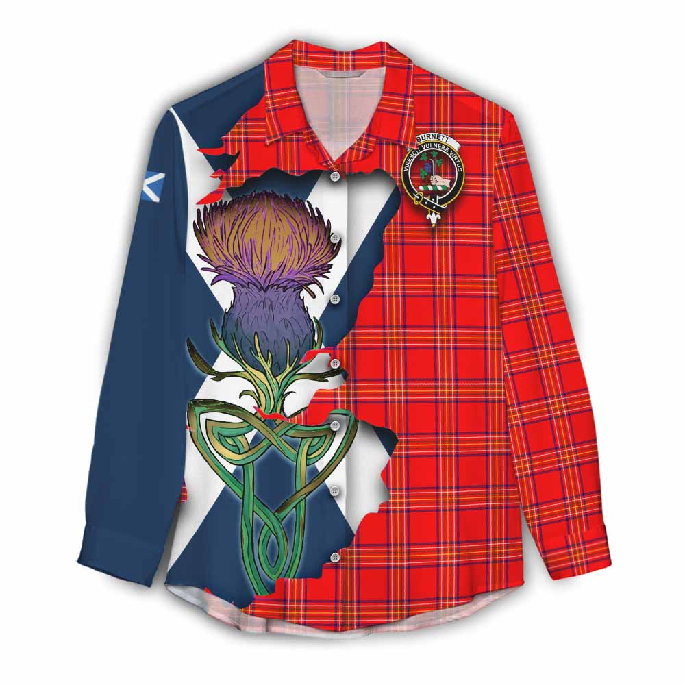 Tartan Vibes Clothing Burnett Tartan Family Crest Women's Casual Shirt Scottish Thistle Celtic Inspired
