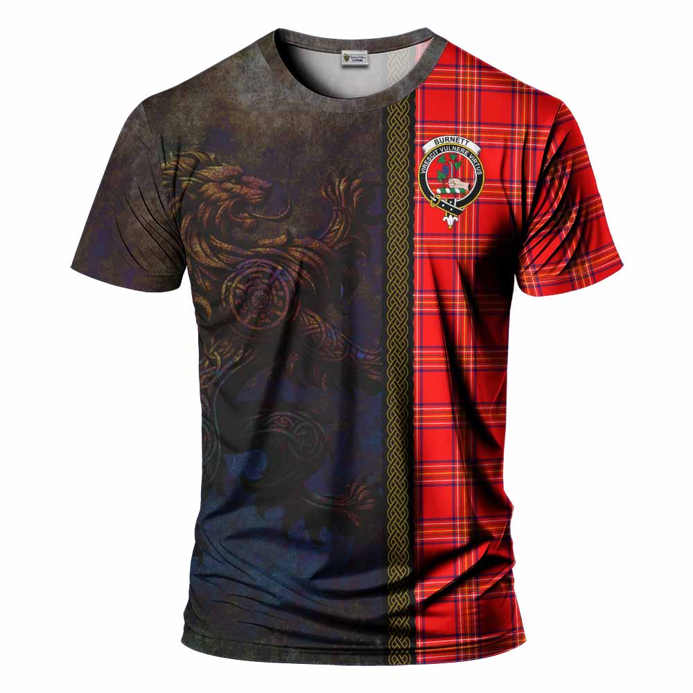 Tartan Vibes Clothing Burnett Tartan Family Crest T-Shirt Alba Gu Brath Be Brave Lion Ancient Style