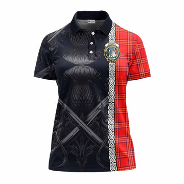 Tartan Vibes Clothing Burnett Tartan Women's Polo Shirt with Family Crest Cross Sword Thistle Celtic Vibes