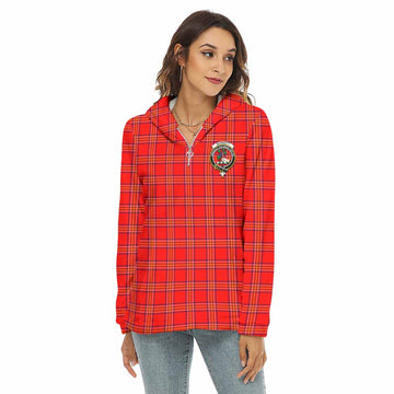 Burnett Tartan Women's Borg Fleece Hoodie with Half Zip with Family Crest