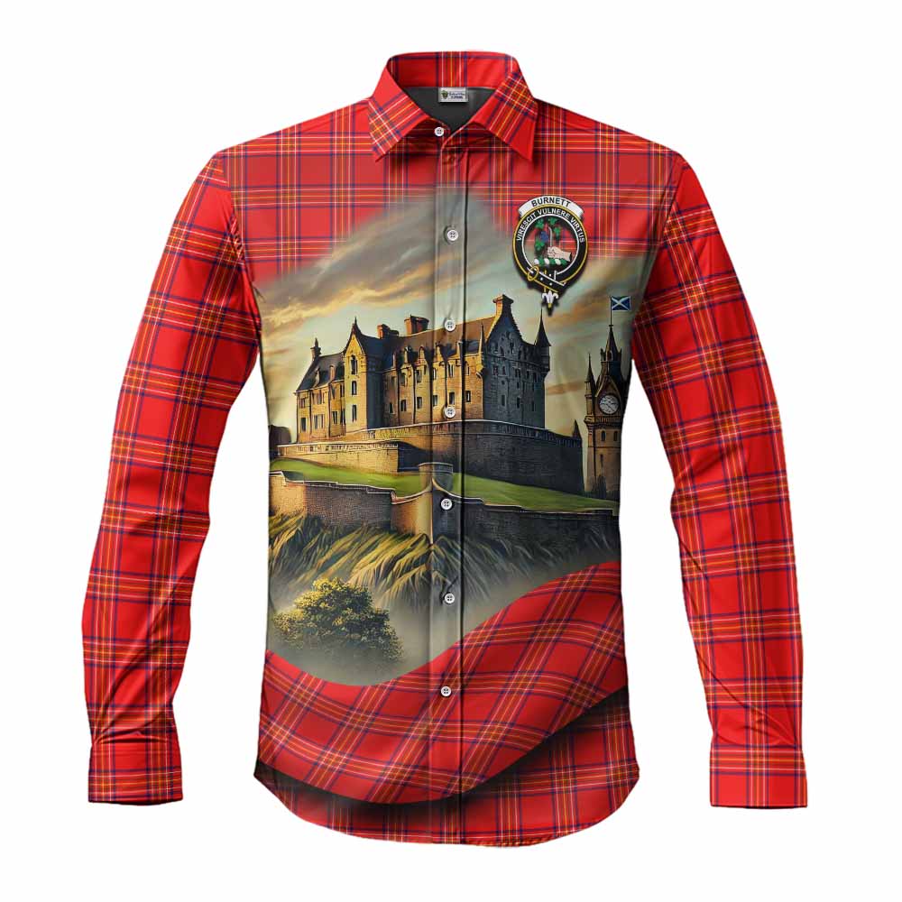 Tartan Vibes Clothing Burnett Tartan Family Crest Long Sleeve Button Shirt with Scottish Ancient Castle Style