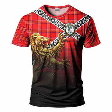Burnett Crest Tartan T-Shirt with Golden Lion Emblem Celtic Style
