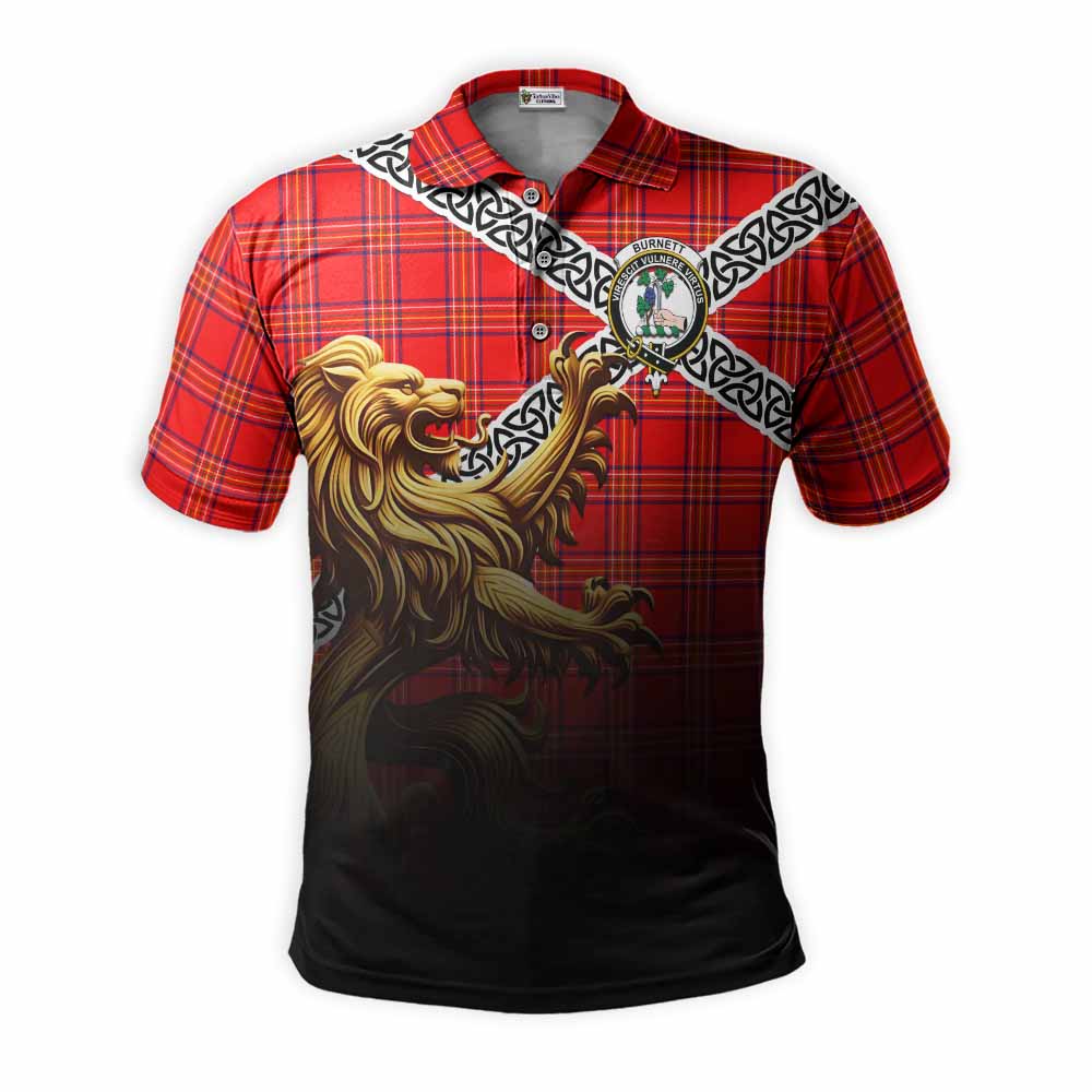Tartan Vibes Clothing Burnett Crest Tartan Polo Shirt with Golden Lion Emblem Celtic Style