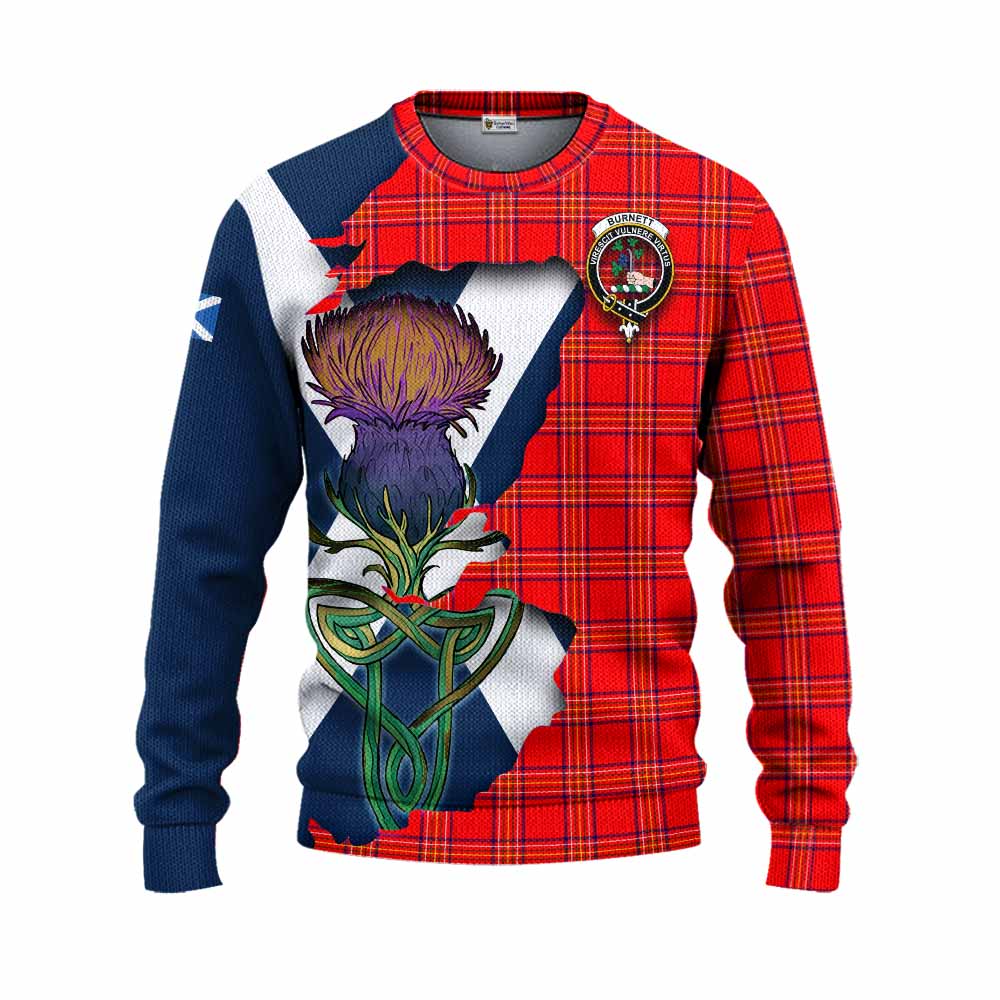 Tartan Vibes Clothing Burnett Tartan Family Crest Knitted Sweater Scottish Thistle Celtic Inspired
