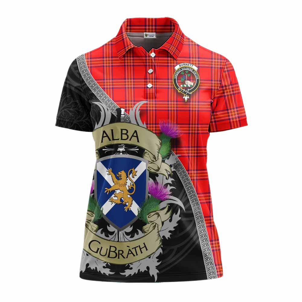 Tartan Vibes Clothing Burnett Tartan Family Crest Women's Polo Shirt Lion Rampant Royal Thistle Shield Celtic Inspired