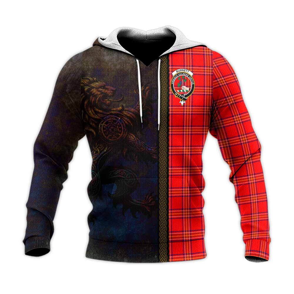 Tartan Vibes Clothing Burnett Tartan Family Crest Knitted Hoodie Alba Gu Brath Be Brave Lion Ancient Style