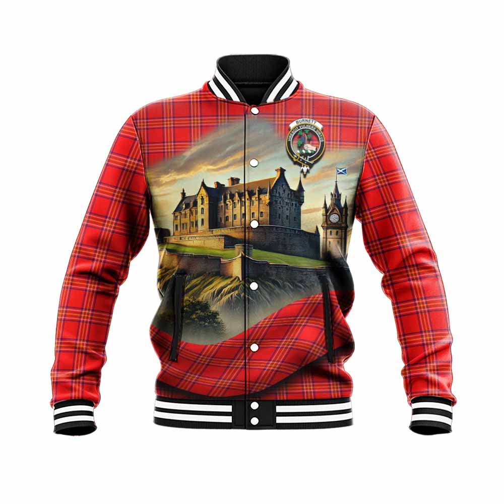 Tartan Vibes Clothing Burnett Tartan Family Crest Baseball Jacket with Scottish Ancient Castle Style