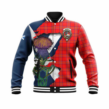 Tartan Vibes Clothing Burnett Tartan Family Crest Baseball Jacket Scottish Thistle Celtic Inspired