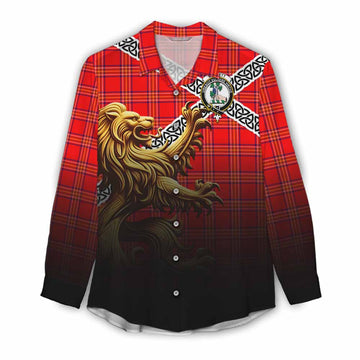 Tartan Vibes Clothing Burnett Crest Tartan Women's Casual Shirt with Golden Lion Emblem Celtic Style