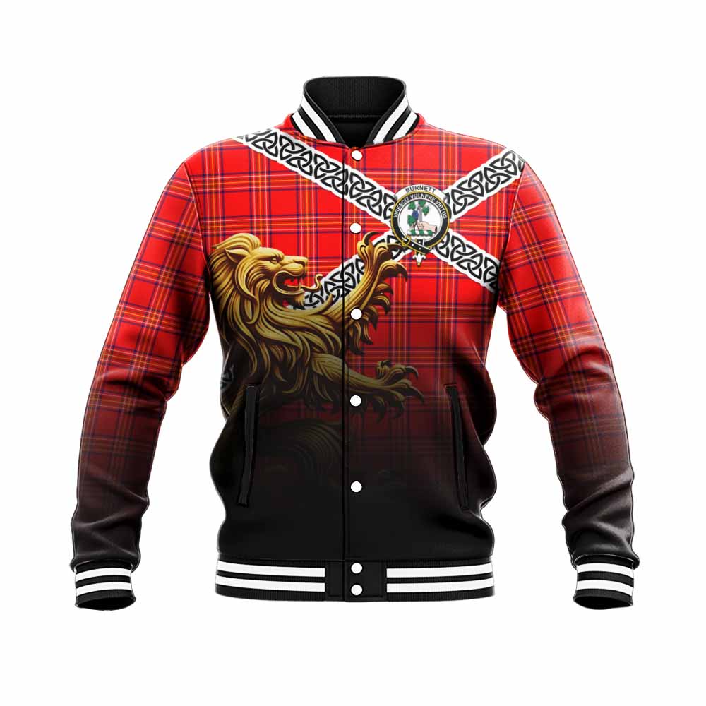 Tartan Vibes Clothing Burnett Crest Tartan Baseball Jacket with Golden Lion Emblem Celtic Style