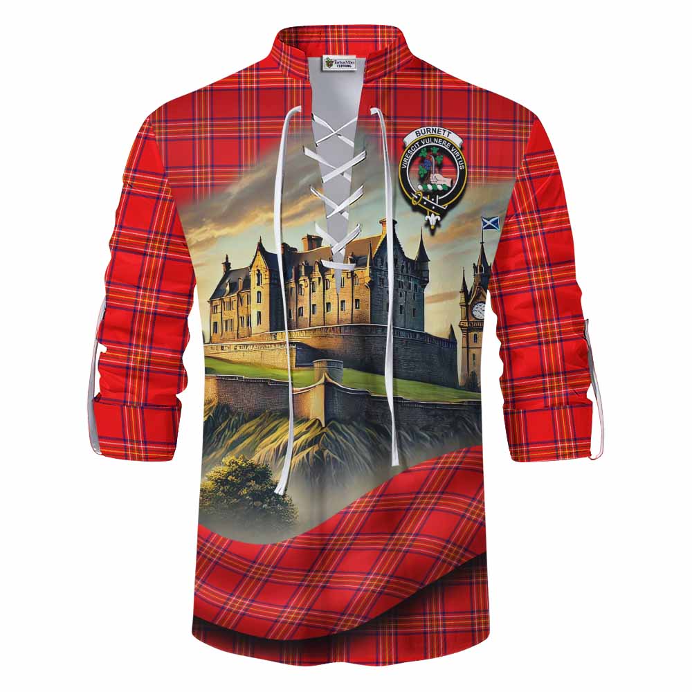 Tartan Vibes Clothing Burnett Tartan Family Crest Ghillie Kilt Shirt with Scottish Ancient Castle Style