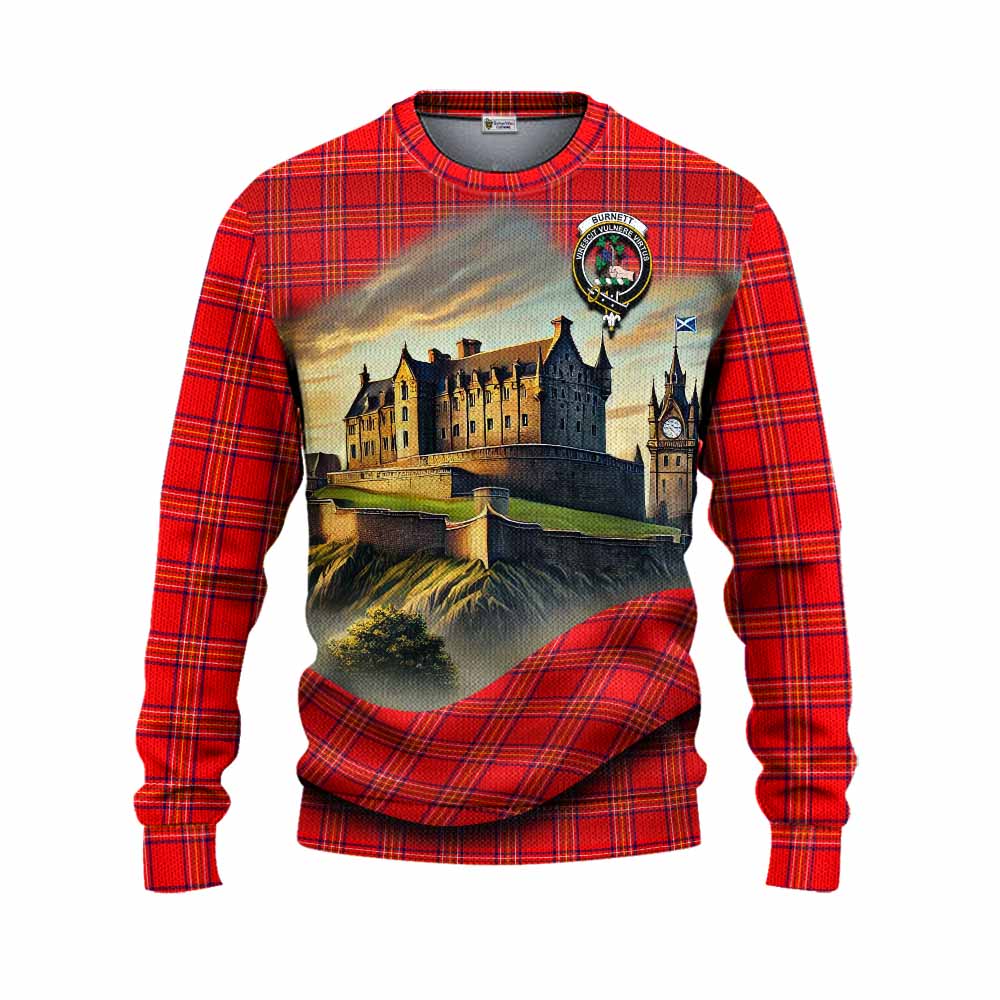 Tartan Vibes Clothing Burnett Tartan Family Crest Knitted Sweater with Scottish Ancient Castle Style