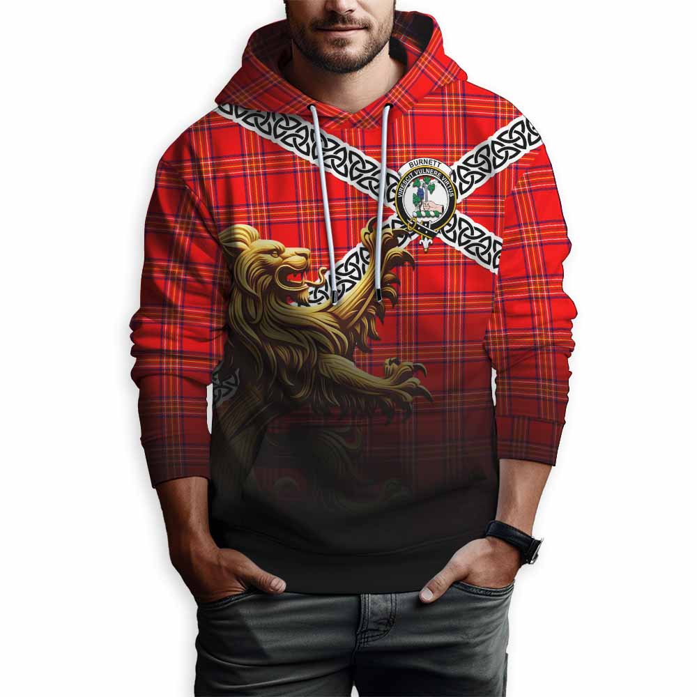 Tartan Vibes Clothing Burnett Crest Tartan Hoodie with Golden Lion Emblem Celtic Style