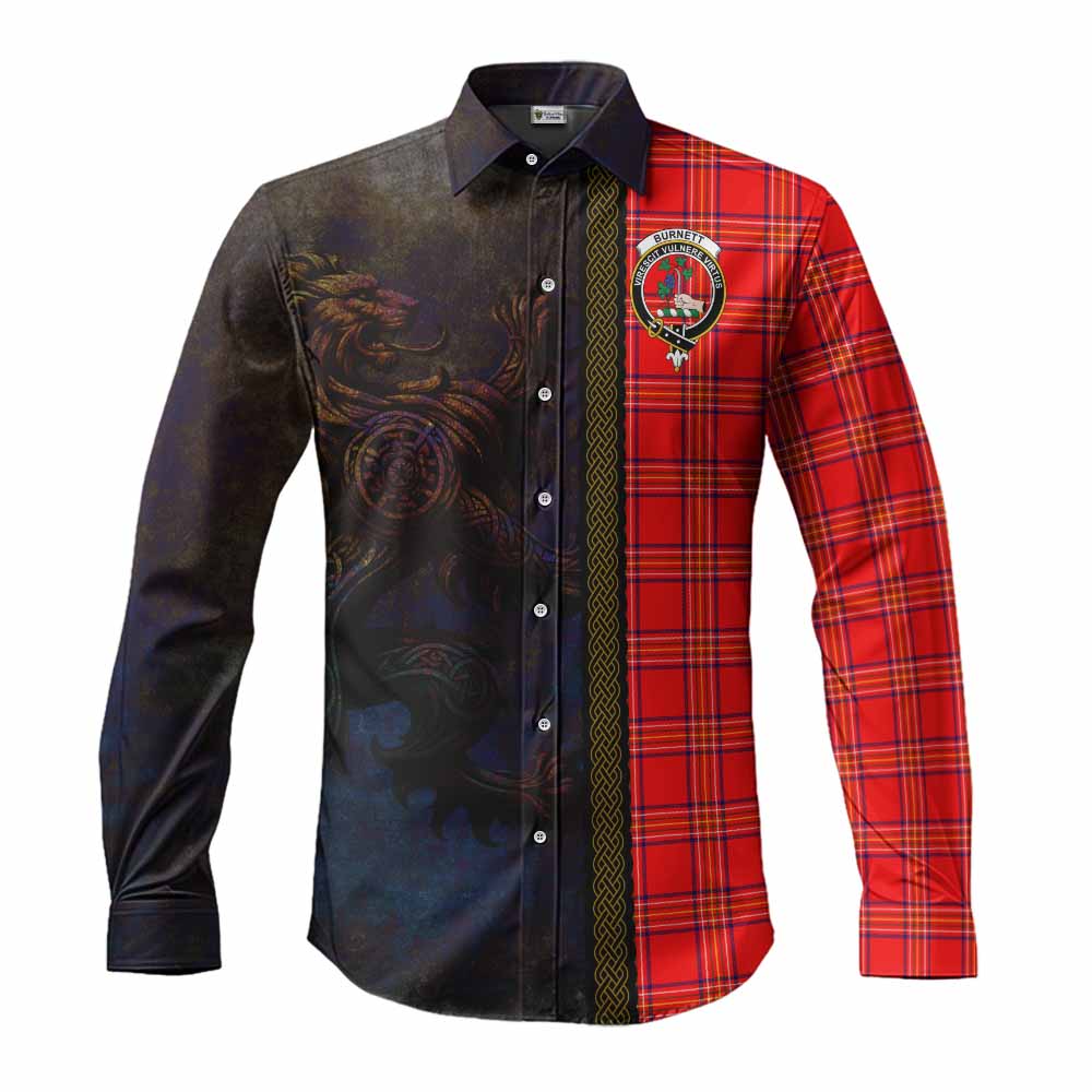 Tartan Vibes Clothing Burnett Tartan Family Crest Long Sleeve Button Shirt Alba Gu Brath Be Brave Lion Ancient Style
