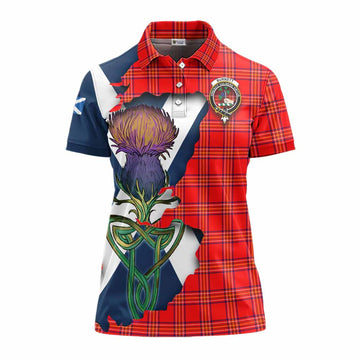 Tartan Vibes Clothing Burnett Tartan Family Crest Women's Polo Shirt Scottish Thistle Celtic Inspired