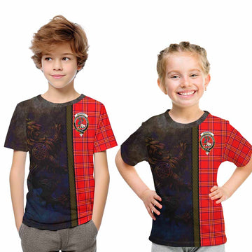 Burnett Tartan Family Crest Kid T-Shirt Alba Gu Brath Be Brave Lion Ancient Style