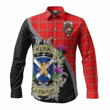 Tartan Vibes Clothing Burnett Tartan Family Crest Long Sleeve Button Shirt Lion Rampant Royal Thistle Shield Celtic Inspired