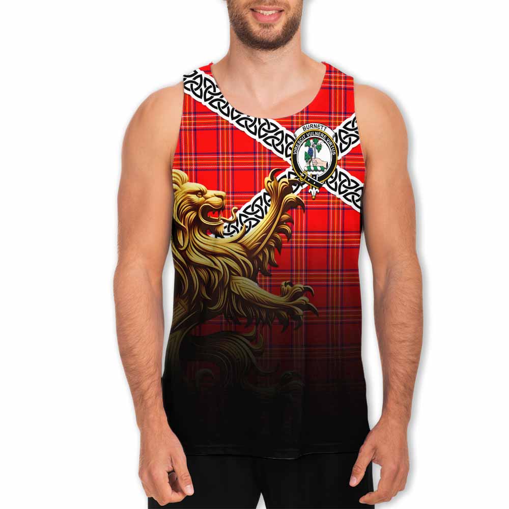 Tartan Vibes Clothing Burnett Crest Tartan Men's Tank Top with Golden Lion Emblem Celtic Style
