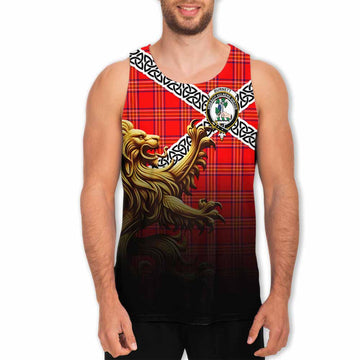 Burnett Crest Tartan Men's Tank Top with Golden Lion Emblem Celtic Style