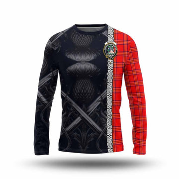 Tartan Vibes Clothing Burnett Tartan Long Sleeve T-Shirt with Family Crest Cross Sword Thistle Celtic Vibes