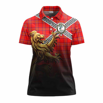 Tartan Vibes Clothing Burnett Crest Tartan Women's Polo Shirt with Golden Lion Emblem Celtic Style