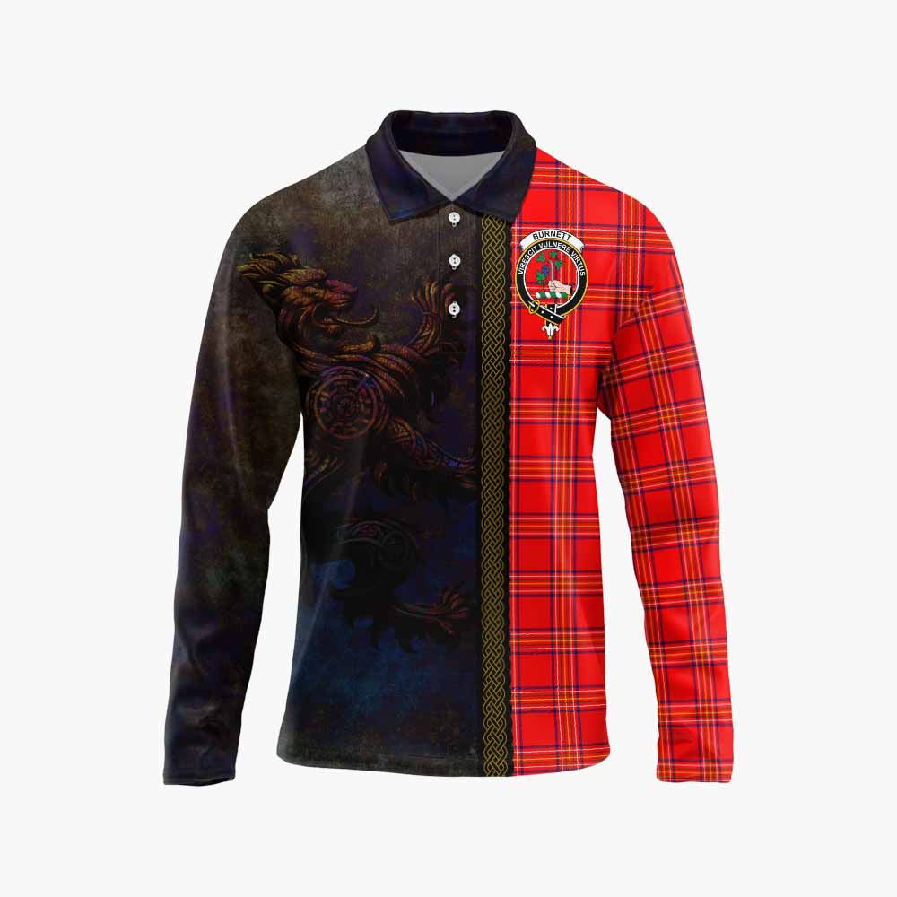 Tartan Vibes Clothing Burnett Tartan Family Crest Long Sleeve Polo Shirt Alba Gu Brath Be Brave Lion Ancient Style